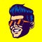 Vintage cool dude man face, aviator sunglasses, rockabilly pompadour haircut