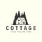 vintage cottage house and tree style logo vector illustration icon template design. barn, cabin, lodging logo design
