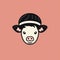 Vintage Cow Hat Icon: Light Black And Pink Graphic Design