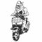Vintage cruel gorilla biker. Angry monkey with hat and goggles riding motorcycle in monochrome style isolated vector illustration