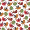 Vintage Cute Birds Vector Seamless Pattern with Colorful Vector Birds