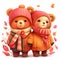 Vintage cute couple baby teddy bear,smile happy in romantic autumn