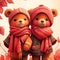 Vintage cute couple baby teddy bear,smile happy in romantic autumn