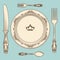 Vintage cutlery and plate illustration