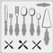 Vintage cutlery set. Outline drawing spoon, fork and knife. Cooking design.