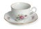 Vintage czech empty porcelain cup for coffee on saucer, old style rich decorated, isolated on a white background