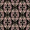 Vintage Damask floral vector seamless pattern. Elegance ornamental background. Gold pink ethnic style paisley flowers, lines,