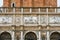 Vintage decoration of Campanile of St Mark, Venice, Italy. Renaissance sculpture in exterior of old building