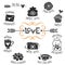 Vintage decorative love badges with lettering. Hand drawn vector