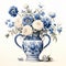 Vintage Delft Tile Flower Vase On White Background
