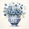Vintage Delft Tile Flower Vase On White Background