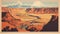 Vintage Desert Landscape Poster: Bold Outlines, Flat Colors, American Scene Painting