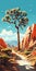 Vintage Desert Tree Poster With Volcano In Joshua Tree National Park