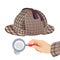 Vintage detective checkered hat and fingerprint under