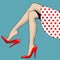 Vintage drawing of beautiful woman legs in red high-heeled shoes