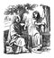 Vintage Drawing of Biblical Story of Jesus Talks with Samaritan Woman near Well.Bible, New Testament, John 4