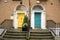 Vintage dublin doors in turquoise and yellow