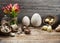 Vintage easter decoration, eggs, red tulip