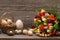 Vintage easter decoration with eggs and tulips