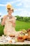 Vintage edwardian woman with hat at picnic