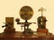 Vintage effect image of an old morse code telegraph machine with bell and brass printer