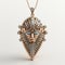 Vintage Egyptian Mask Pendant With Vray Tracing And Art Nouveau-inspired Illustrations