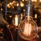 Vintage electric carbon light, amber bulb Filament