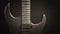 A vintage electric guitar standing upright with textured noir concept as black silver wallpaper.