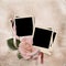 Vintage elegance background with photo-frames and rose