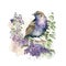 Vintage Elegance A Bird\\\'s Beauty Among Violets - Generative AI