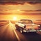 Vintage Elegance: Classic Car Sunset Drive