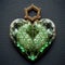 Vintage Emerald Heart with Intricate Carvings on Dark Blue Background