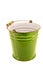 Vintage empty green enamel bucket on white background