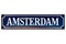 Vintage enamel street sign with the text Amsterdam