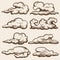 Vintage engraving clouds. Hand drawn vector set