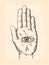 Vintage engraving style Hamsa Spiritual hand with the allseeing