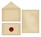 Vintage envelope, letter paper, wax seal flat set
