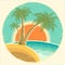 Vintage Exotic tropical island with palms and sun
