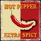 Vintage extra spicy poster chili pepper. Vector