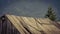 Vintage faded image of an old wooden barn roof falling apart dew to lack of maintenance, a mountain farm