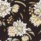 Vintage fall floral seamless pattern. White chrysanthemums and wildflowers