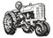 Vintage farm tractor - hand drawn illustration - Out line