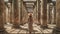 Vintage Fashion Woman Among Ancient Pillars In Uhd Image