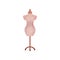Vintage female mannequin on wooden stand. Item for dressing room. Dummy for costumes. Flat vector icon