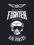 Vintage fighter pilot helmet vector logo isolated on dark background.