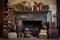 vintage fireplace accessories on a rustic hearth