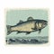 Vintage Fish Engraving Illustration: Bigmouth Bass On Watery Sea Surface