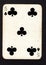 A vintage five of clubs playing card on a black background.