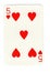 Vintage five of hearts playing card.