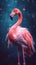 Vintage Flamingo on Dark Background.
